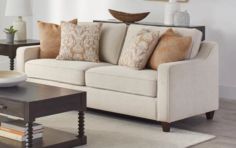 Upholstered Cushion Back Sofa in Beige