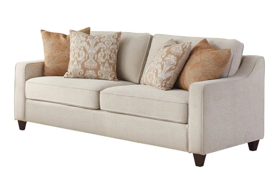 Upholstered Cushion Back Sofa in Beige