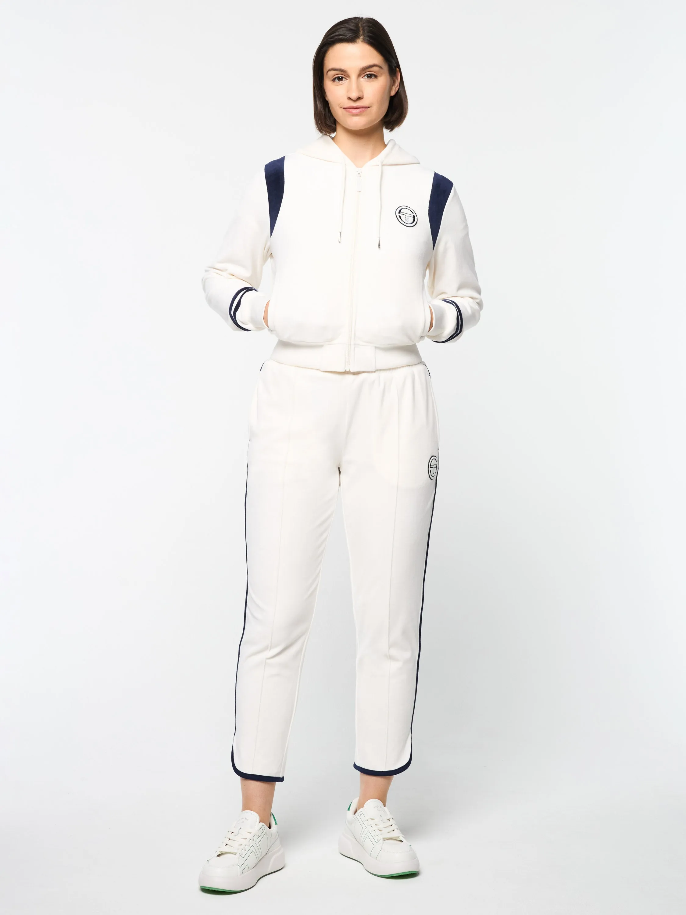 Veneto Velour Zip-Up Hoodie- Gardenia