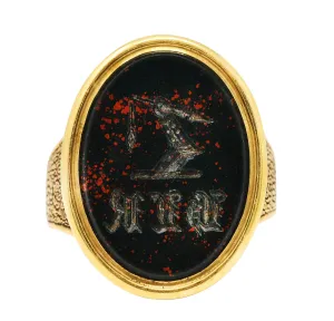 Victorian Bloodstone 18 Karat Gold Intaglio Monogram Signet Unisex Ring