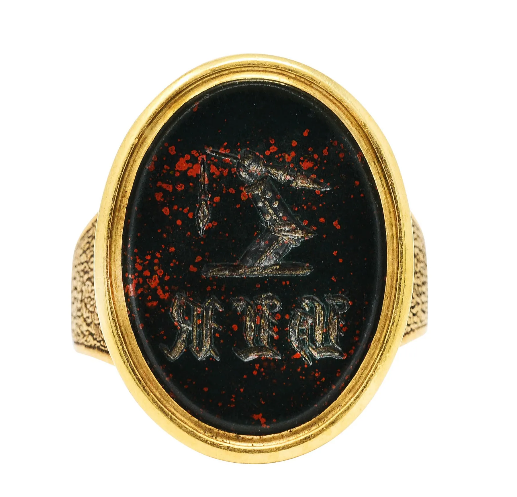 Victorian Bloodstone 18 Karat Gold Intaglio Monogram Signet Unisex Ring