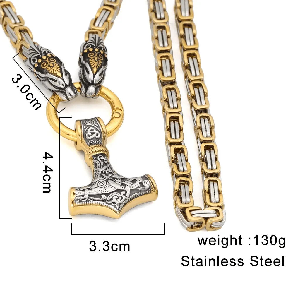 Viking Necklace Men Stainless Steel Wolf mjonirl Necklace Chain