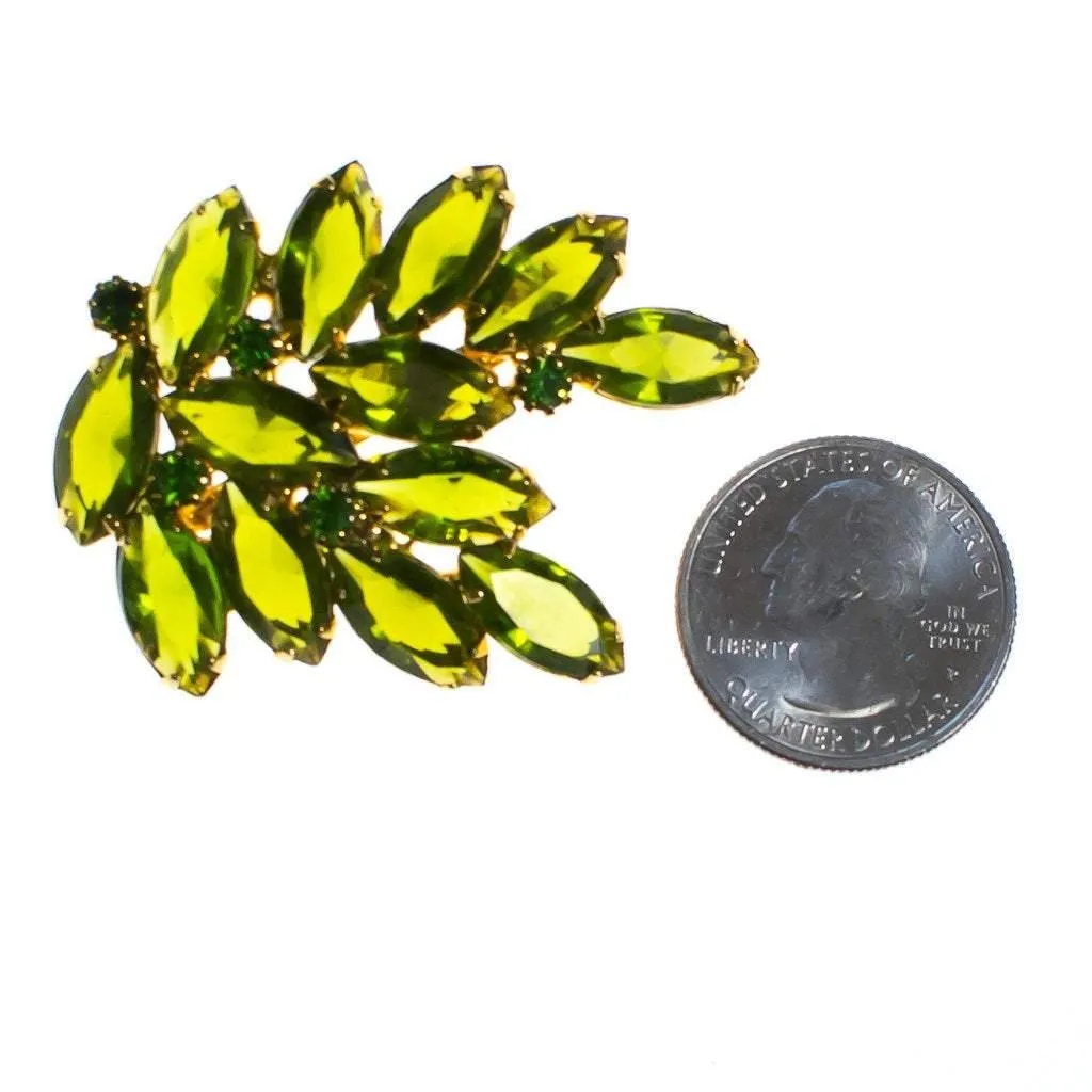 Vintage 1950s chartreuse green rhinestone cluster brooch