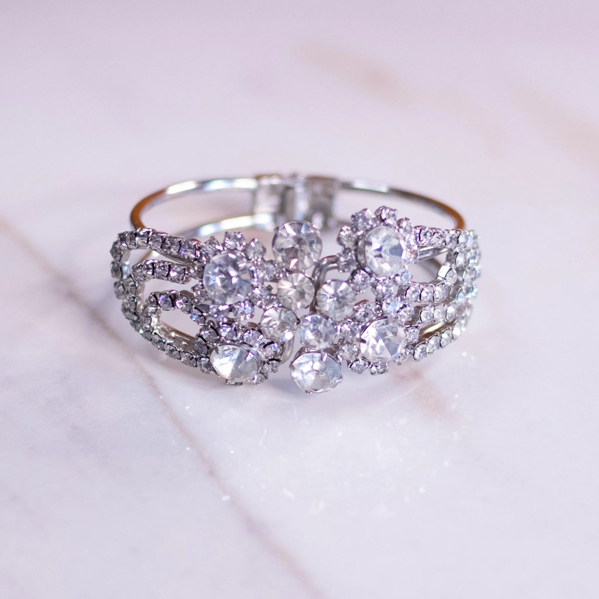 Vintage Art Deco Hinged Rhinestone Clamper Bracelet