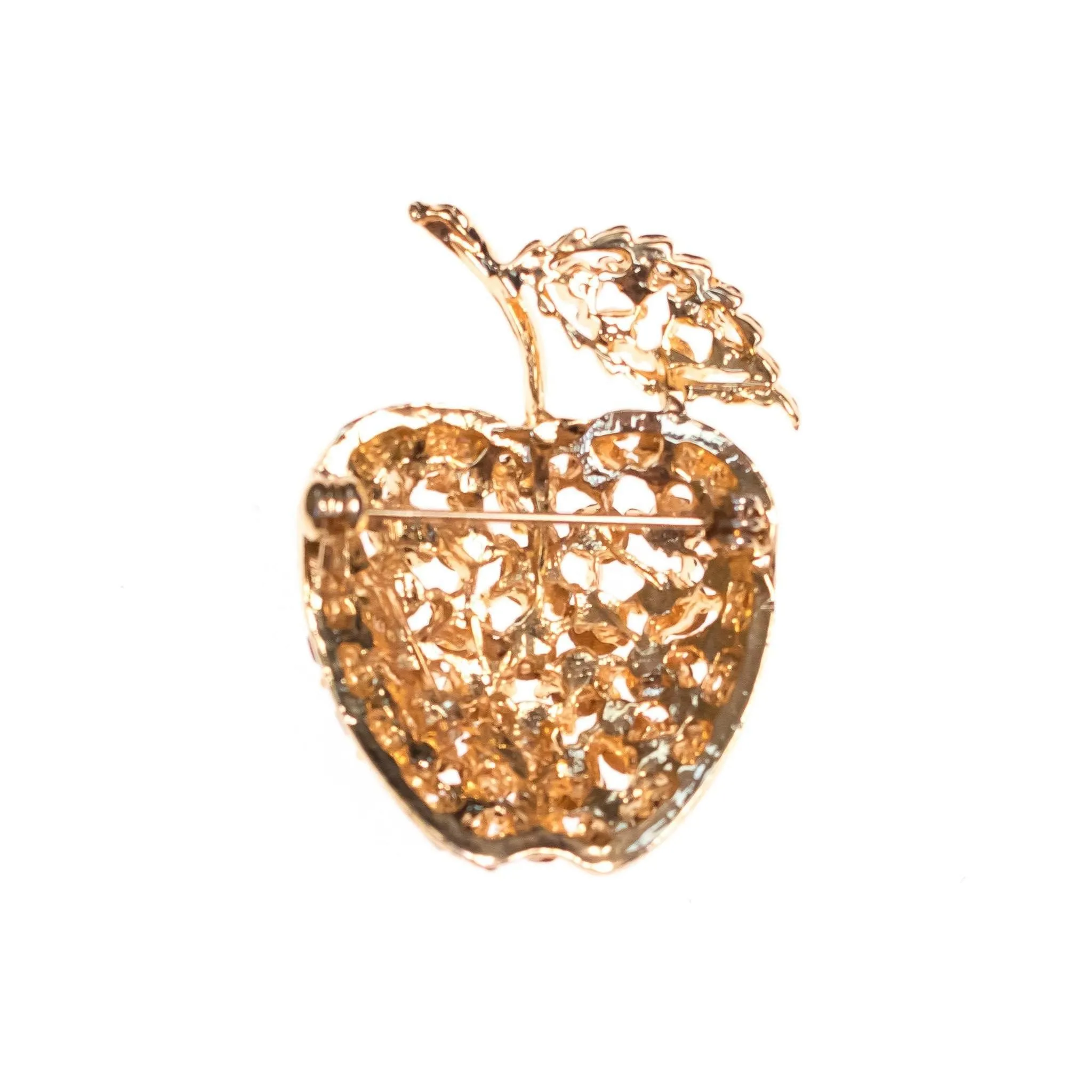 Vintage Diamante Crystal Bejeweled Apple Brooch