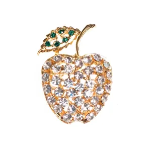Vintage Diamante Crystal Bejeweled Apple Brooch