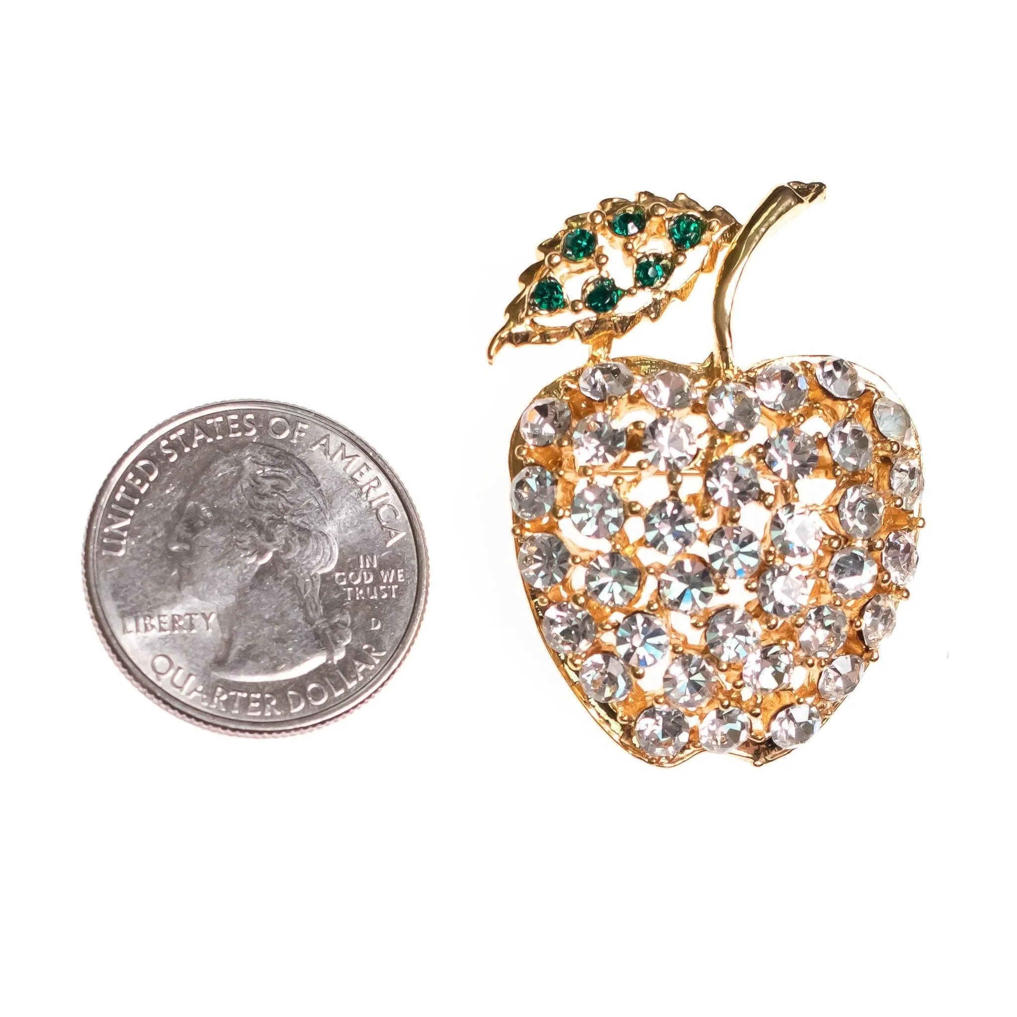 Vintage Diamante Crystal Bejeweled Apple Brooch