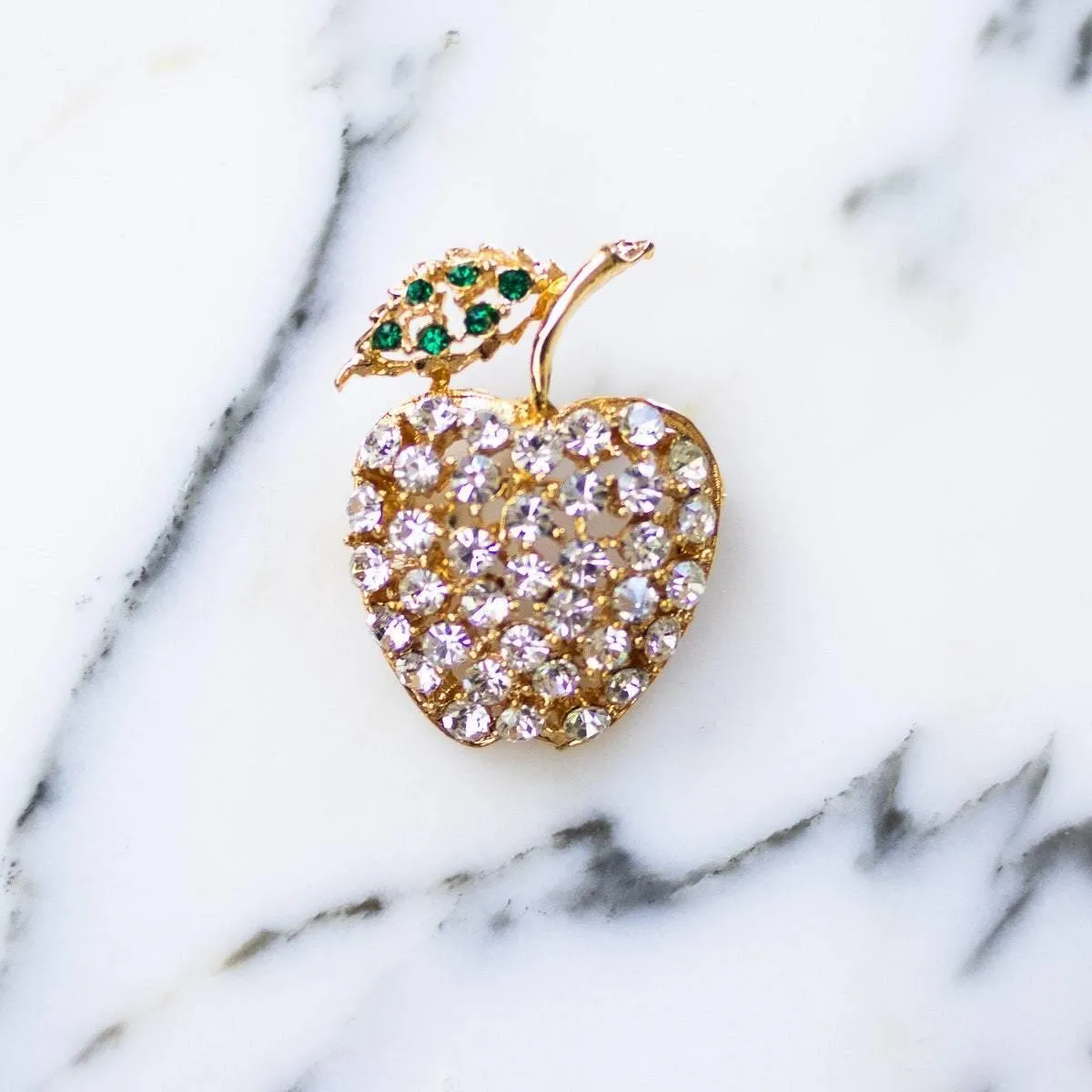 Vintage Diamante Crystal Bejeweled Apple Brooch