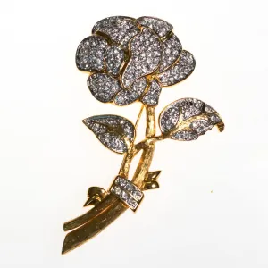 Vintage Huge Sparkling Crystal Rose Brooch by Nolan Miller