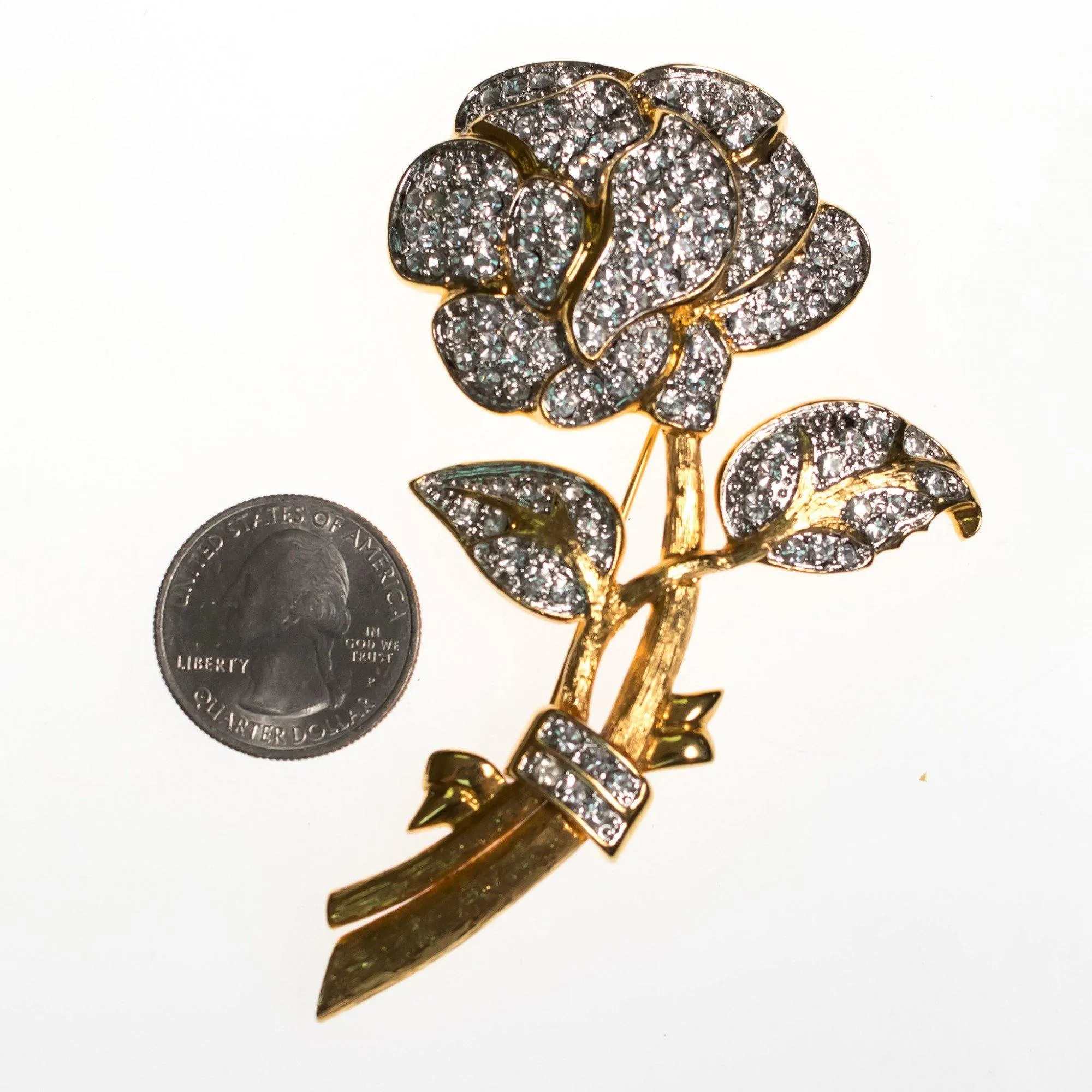 Vintage Huge Sparkling Crystal Rose Brooch by Nolan Miller