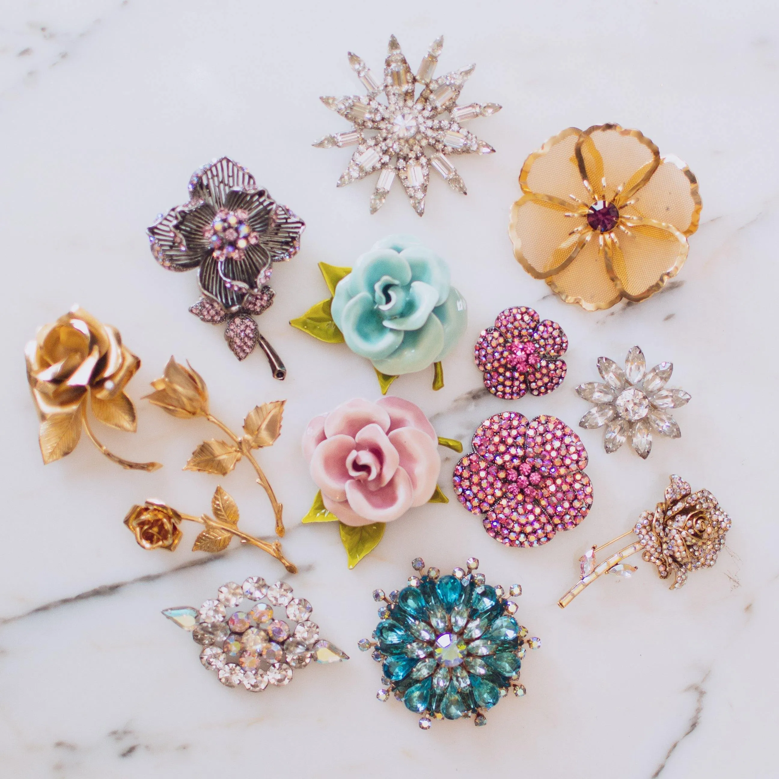 Vintage Sparkling Aurora Borealis Rhinestone Rose Brooch