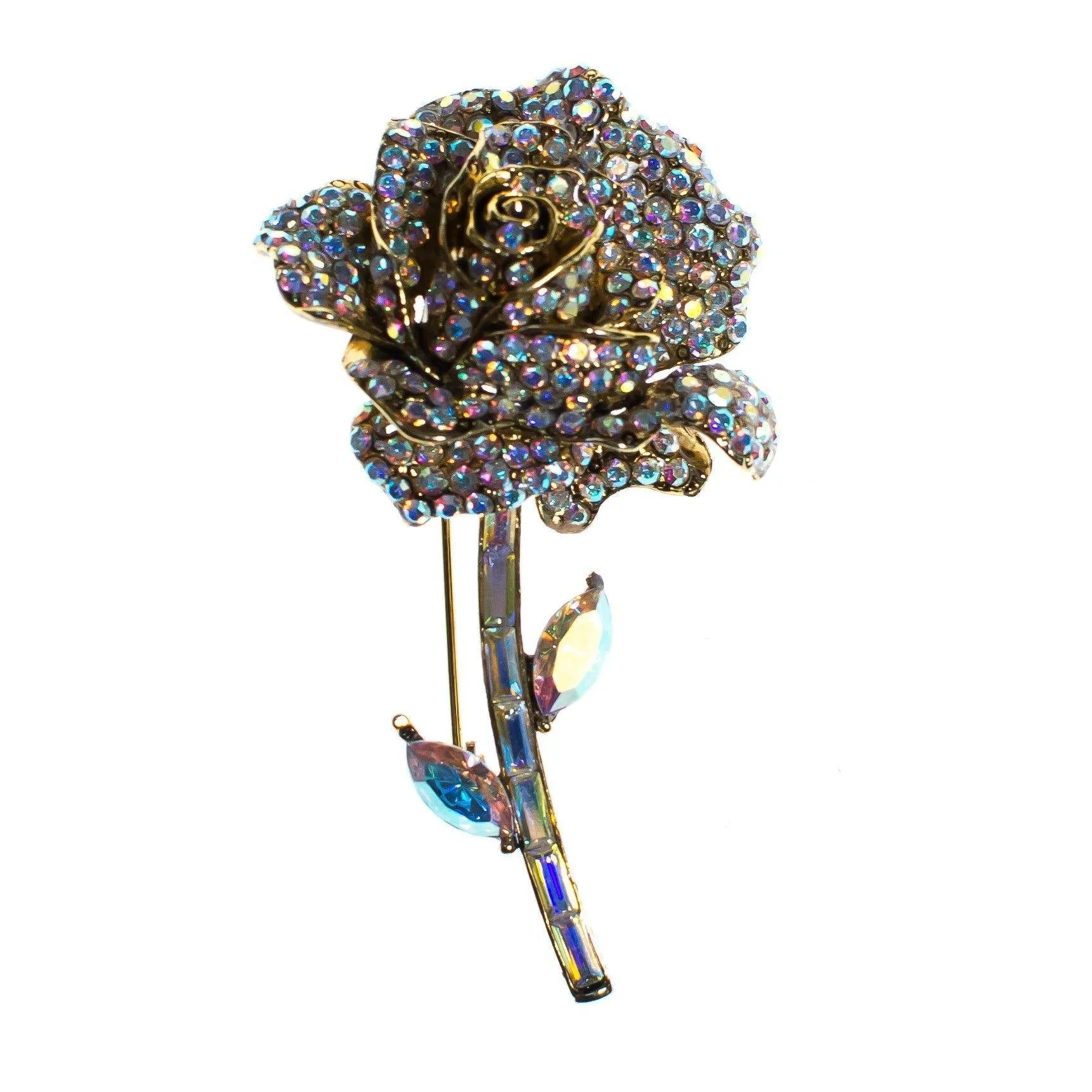 Vintage Sparkling Aurora Borealis Rhinestone Rose Brooch