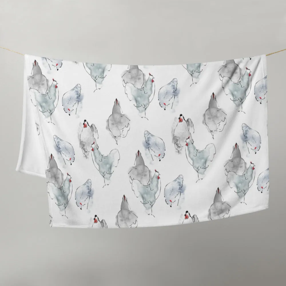 Watercolor Hens Throw Blanket
