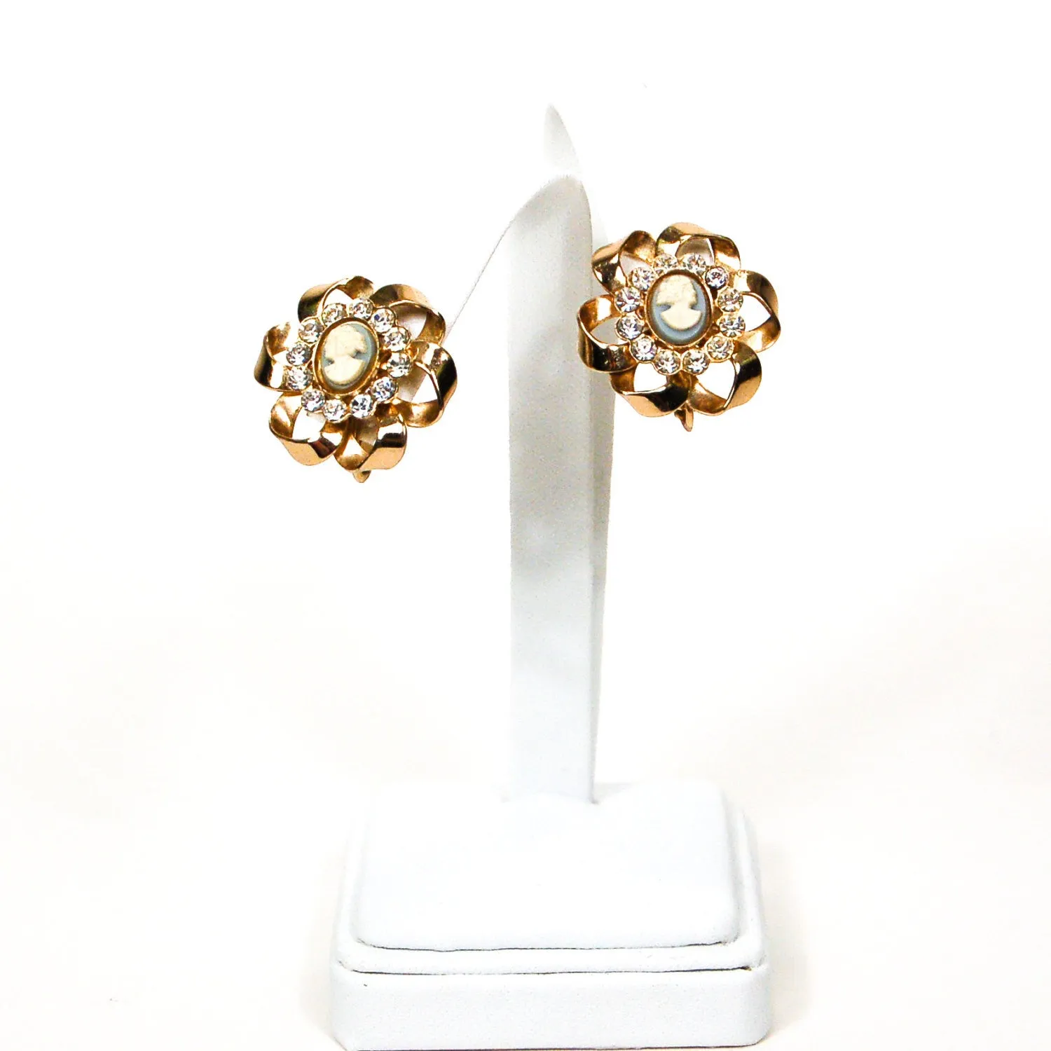 Wedgewood Blue and Rhinestone Cameo Earrings