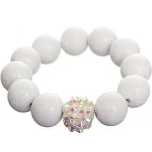 White Large Fireball Beaded Stretch Bracelet