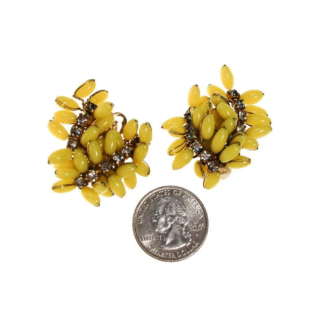 Yellow and Rhinestone Earrings, Ear Crawler