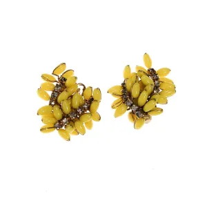 Yellow and Rhinestone Earrings, Ear Crawler