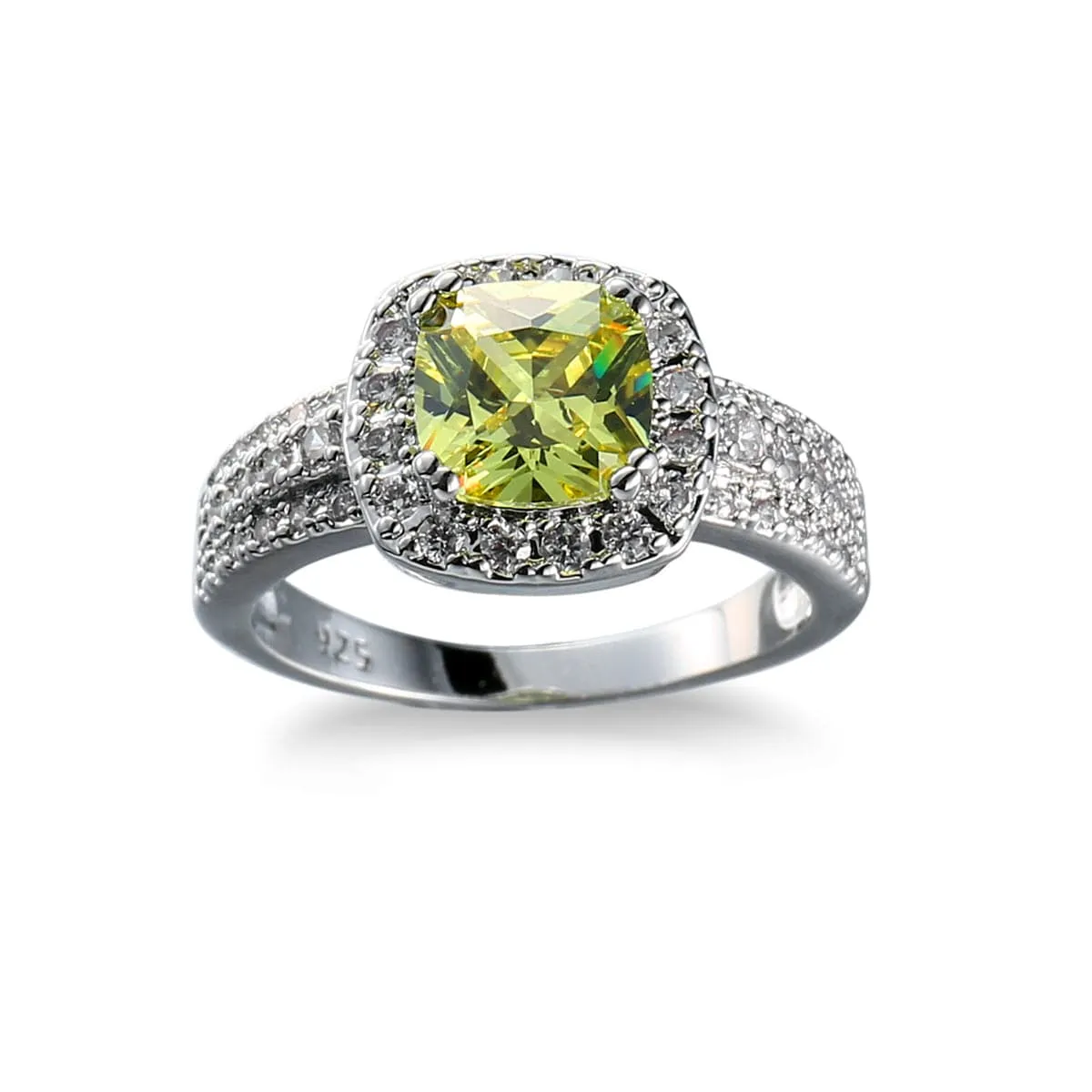 Yellow Crystal & Cubic Zirconia Princess-Cut Halo Ring
