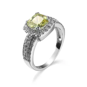 Yellow Crystal & Cubic Zirconia Princess-Cut Halo Ring