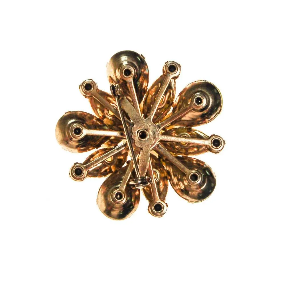 Yellow Rhinestone Brooch, Pin, Round Shape