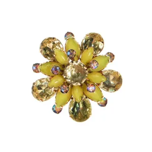Yellow Rhinestone Brooch, Pin, Round Shape